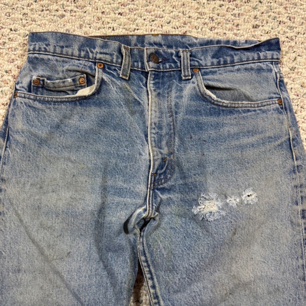 Vintage Levis 505 Jeans Mens 32x32 Distressed Stained Workwear Denim Straight - Picture 9 of 16